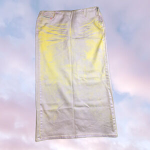 Diesel Pra Bi-Color Laminated Denim Yellow Metallic Gold Midi Slit Skirt 27